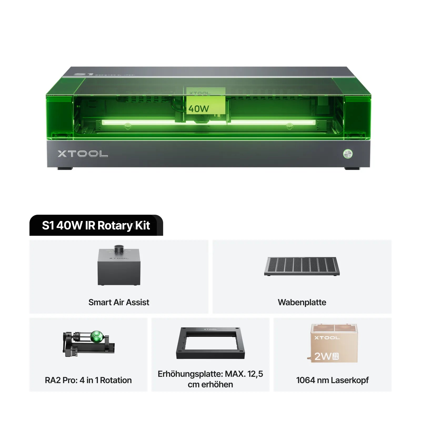 xTool S1 + 1064nm IR-Laserkit: Geschlossener Diodenlaser-Gravierer & Cutter