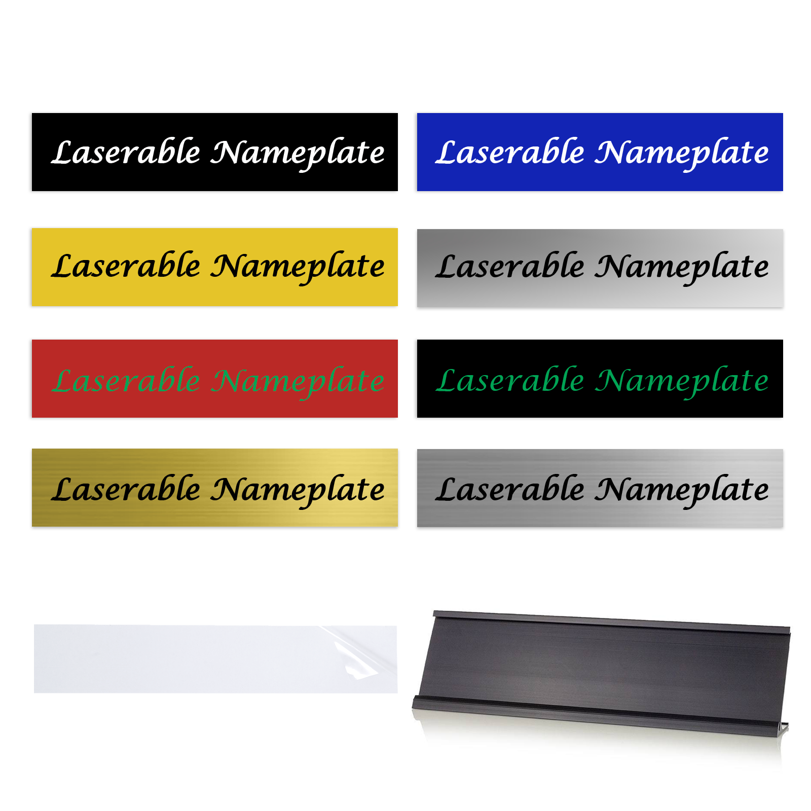 Lasergravur von zweifarbigen Kunststoff-Namensschildern - Testset (13 Stk.)