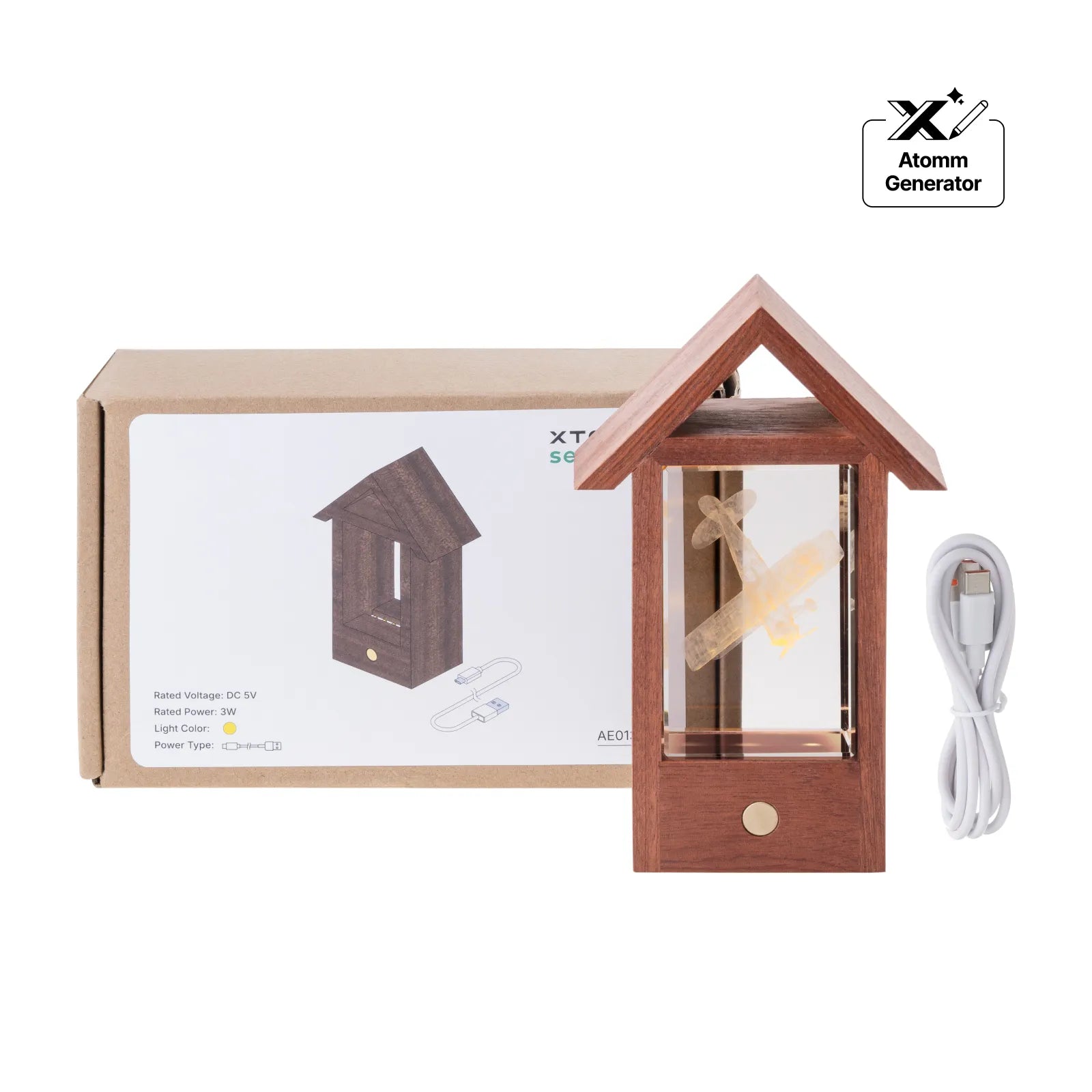 House shaped sapele wood led light base for k9 rectangle crystal 01