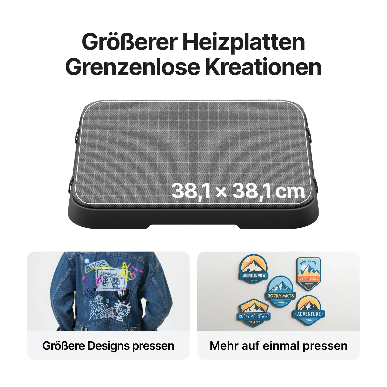 xTool Selected HP2 Auto-Heißpresse mit 38,1 × 38,1 cm Heizplatte.