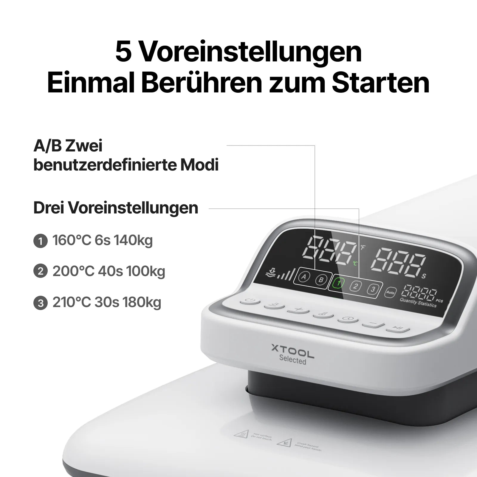 xTool Selected HP2 Auto-Heißpresse mit 38,1 × 38,1 cm Heizplatte.